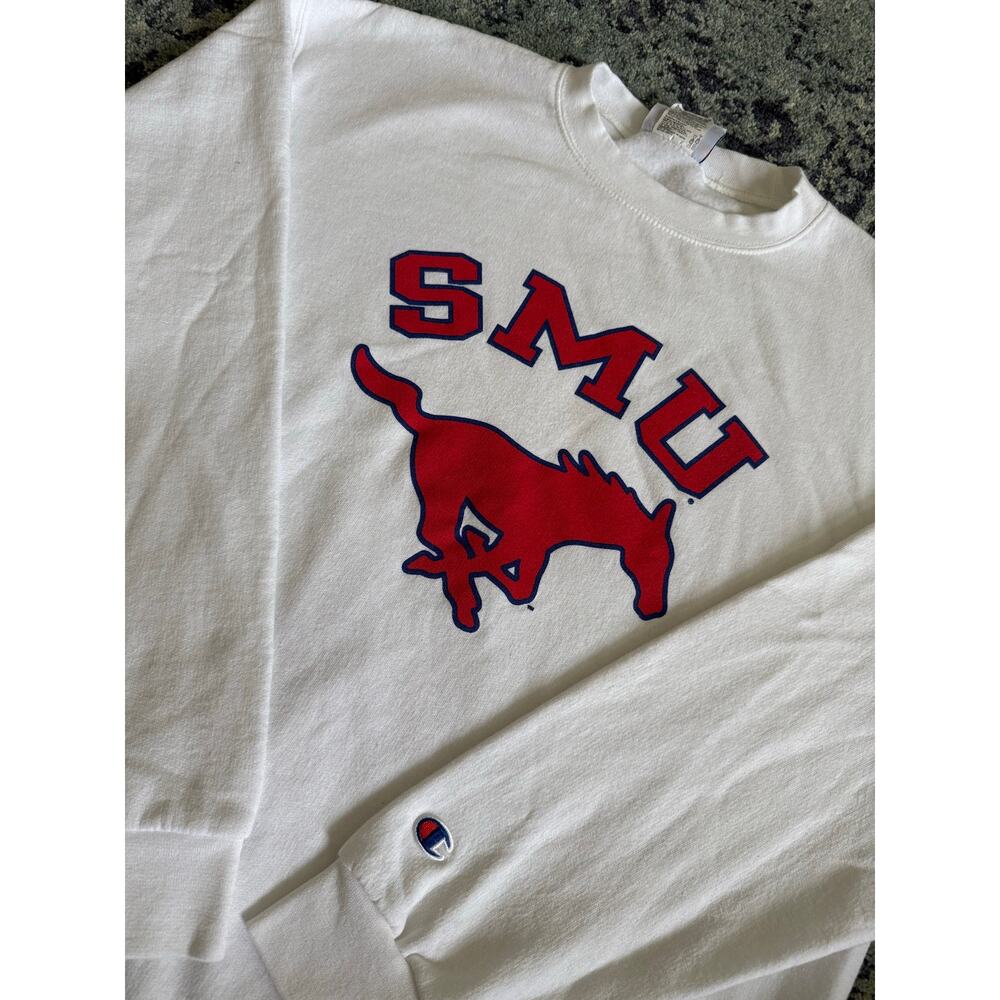 Collegiate Champion | SMU Southern Methodist University Mustangs White Crewneck